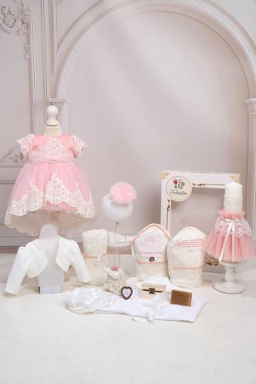 Set botez Caroline roz + Trusou + Lumanare - roz