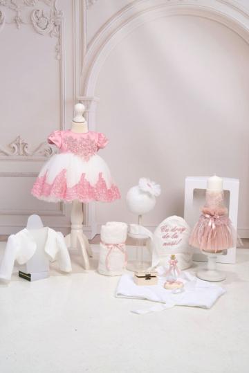 Set botez Milla roz-vintage + Trusou + Lumanare