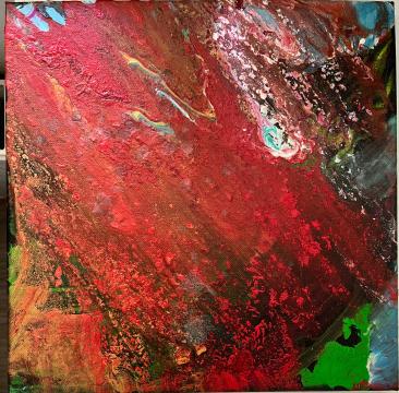 Tablou Bold Red Abstract Painting in Pouring Technique