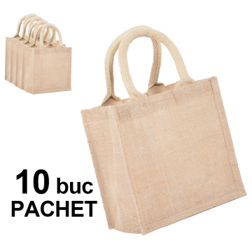Sacosa iuta, petit, toarta natur 10 bucati de la Best Media Style Srl