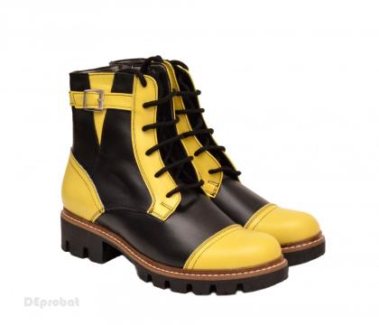 Bocanci dama piele naturala negru cu galben sport-casual de la Deprobat.ro