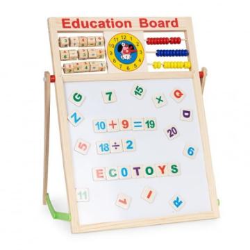 Tabla educationala din lemn cu doua fete si accesorii Ecotoy