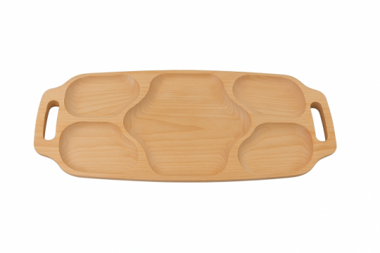 Platou din lemn pentru aperitive, 5 compartimente, 70x30 cm