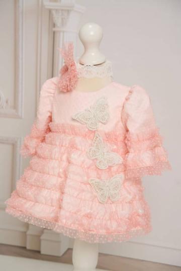 Rochita botez cu buline si fluturi - roz
