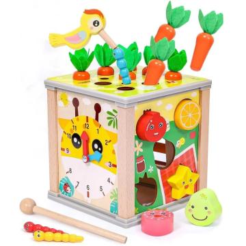 Cub educativ din lemn centru activitati Montessori 6-in-1