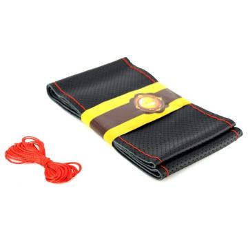 Husa volan din piele neagra + ata rosie, diametru 37 - 39 cm de la Auto Care Store Srl