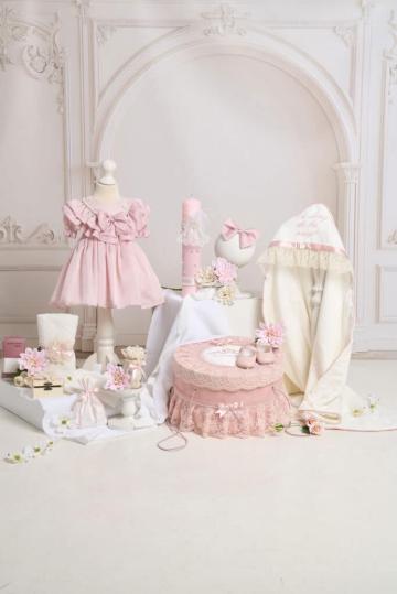 Set complet botez (trusou) - Cora - roz (maneca scurta)