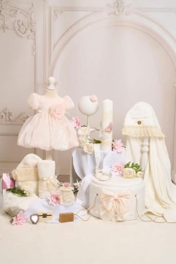 Set complet botez (trusou) - Kate - piersica (maneca scurta)