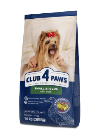 Hrana uscata caini talie mica cu rata 14kg - Club 4 Paws