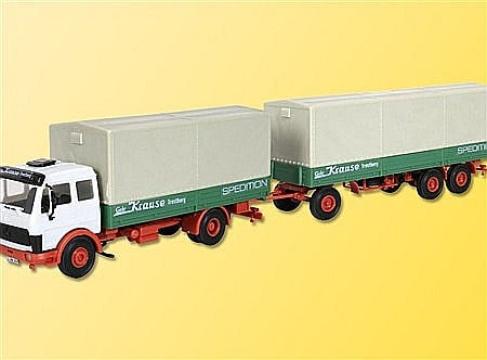 Macheta Camion Mercedes platforma si remorca cu prelata H0 de la Hobbyplanet Romania