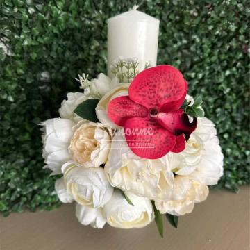 Lumanare nunta, botez, White, flori artificiale de la Simonne