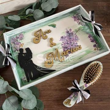 Set personalizat tava perie, gatitul miresei, Liliac